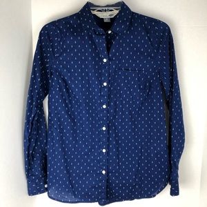 Anchor Print Blue Button Down Shirt size XS